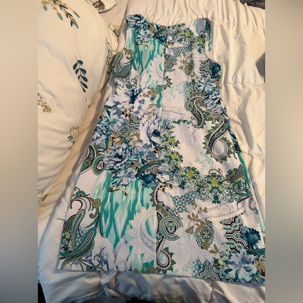 Connected Apparel Blue Green Paisley Midi Dress - Picture 3 of 3